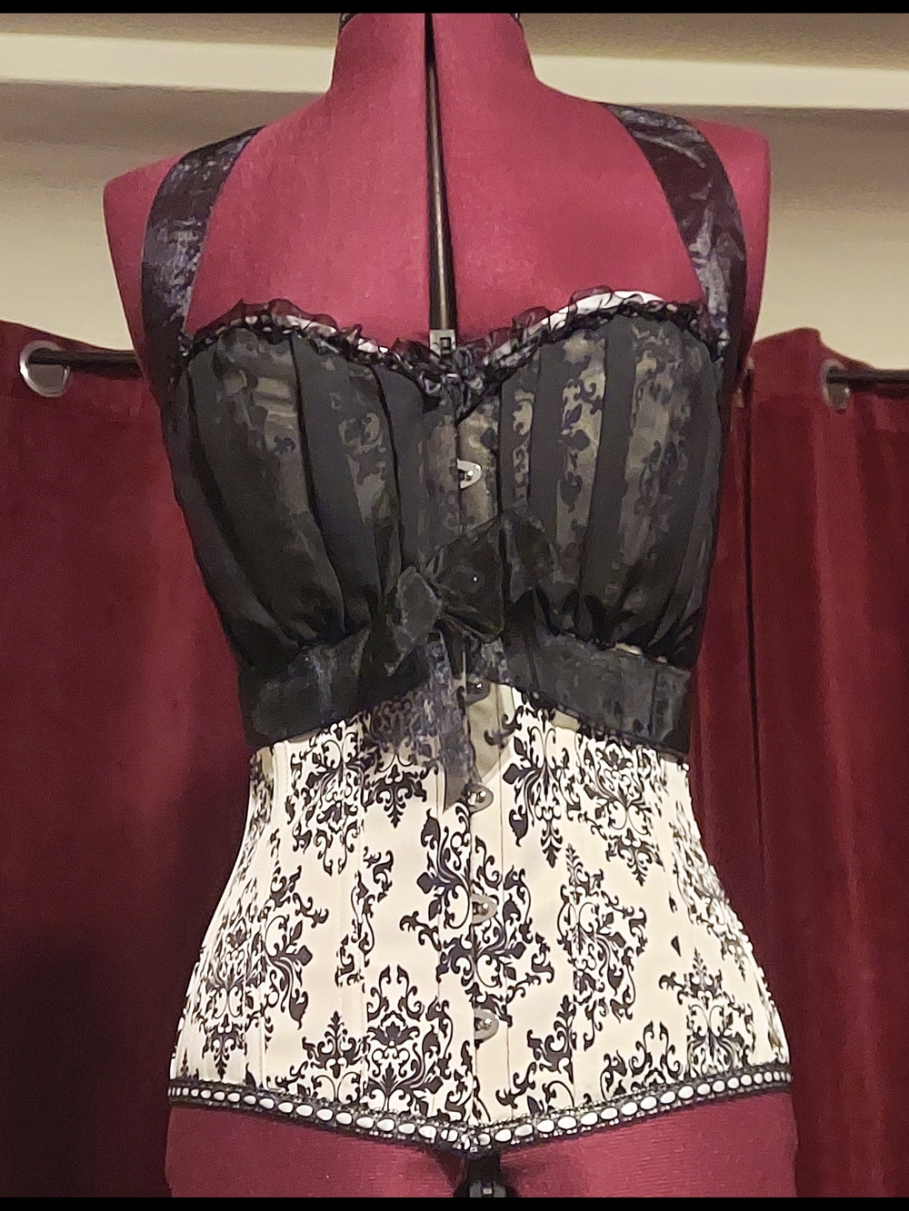 Black & Ivory Spiral Steel Bone Corset - Prom Wedding Cosplay - US Sz 8